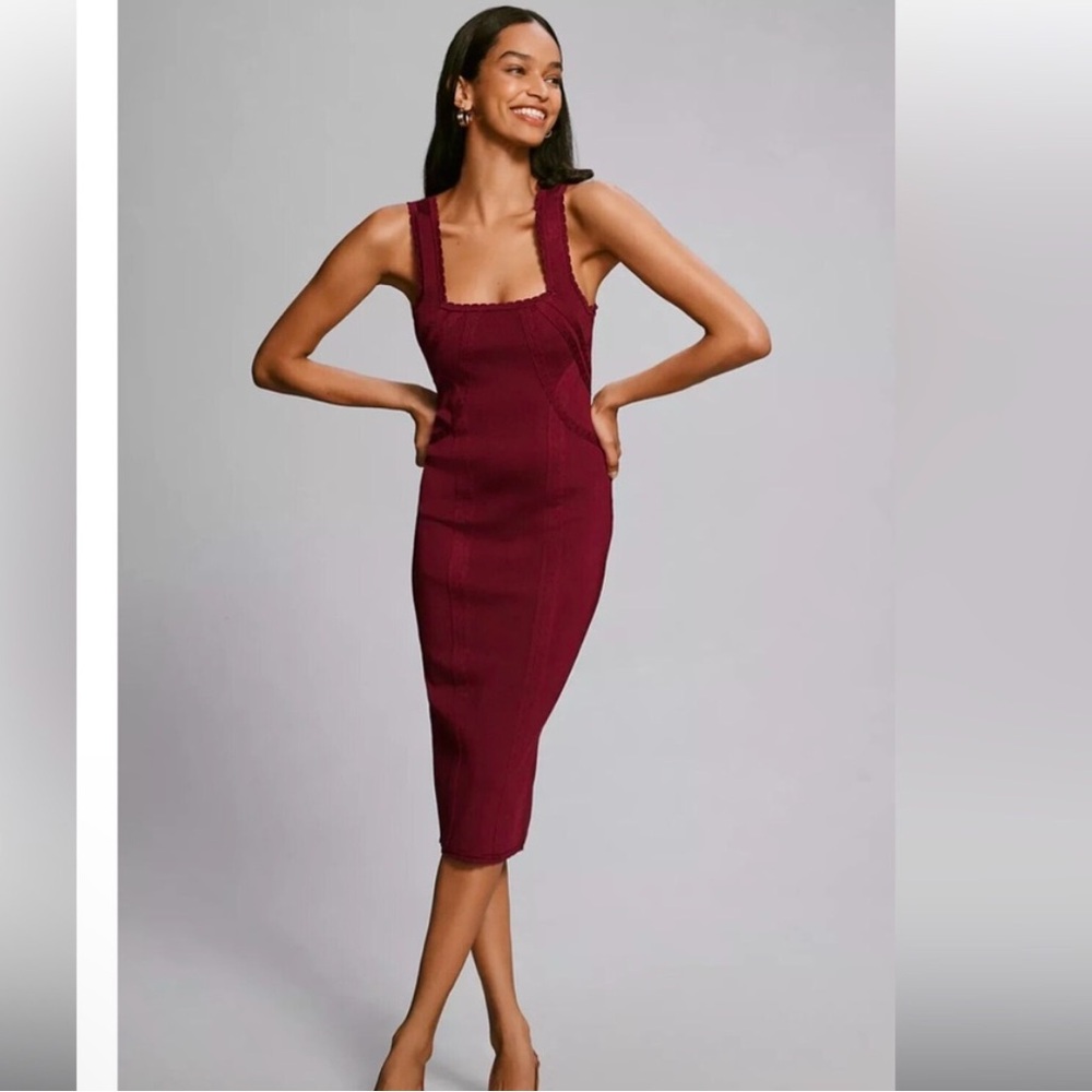 Anthropologie Slim Square Neck Sweater Dress Sleeveless XXS Wine
